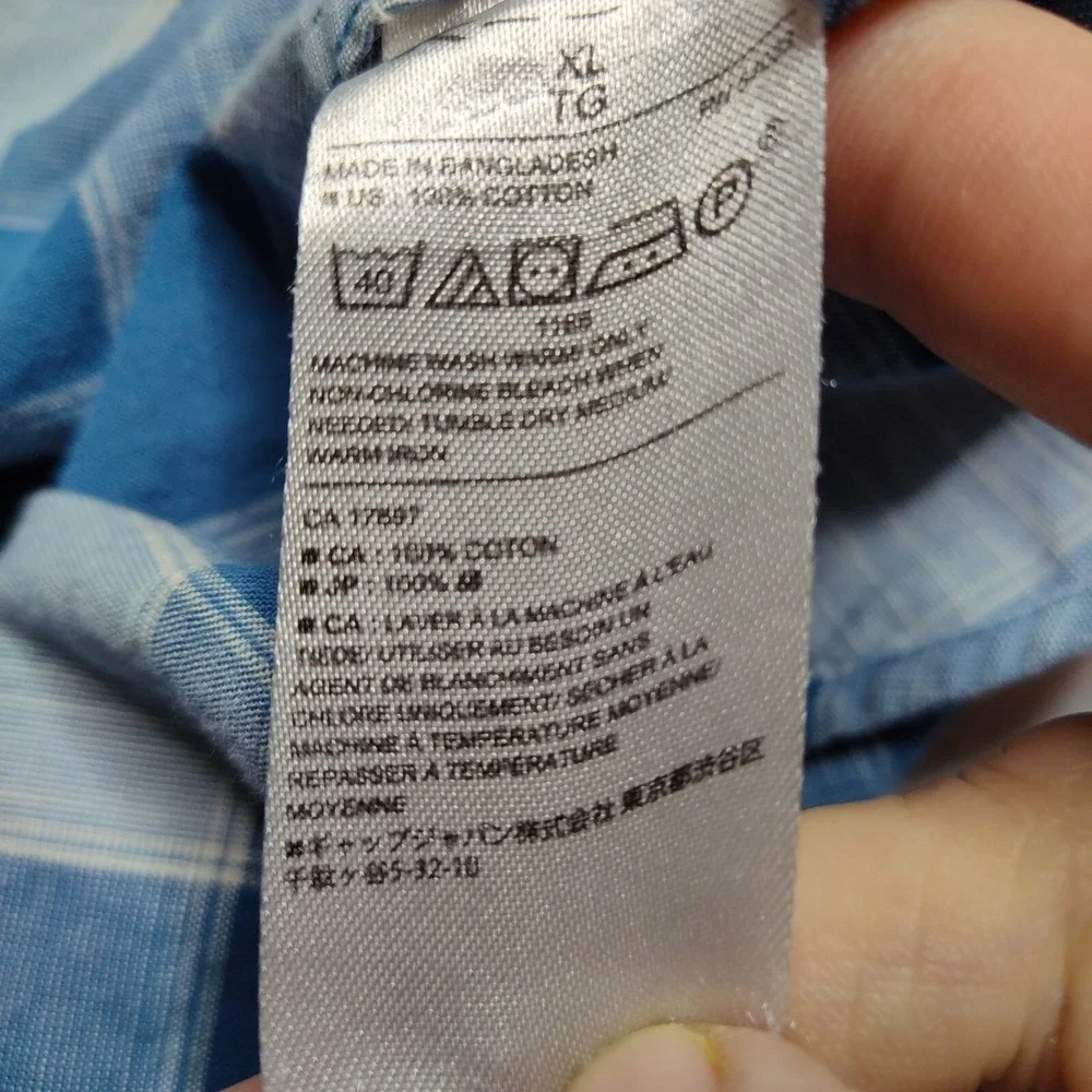 Banana Republic Men XL Blue Check Standard Fit‎ Cotton Button Shirt